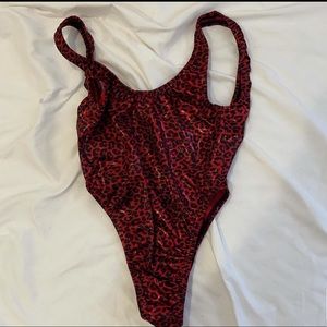 Rave with Mi Gente Cat Fight Red Leopard High Leg bodysuit